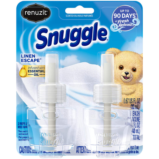 Renuzit Snuggle 2 Count Scented Oil Refill for Plugin Air Fresheners, Linen Escape, 1.34 fl. oz. (Pack of 2) - 4 Total Refills