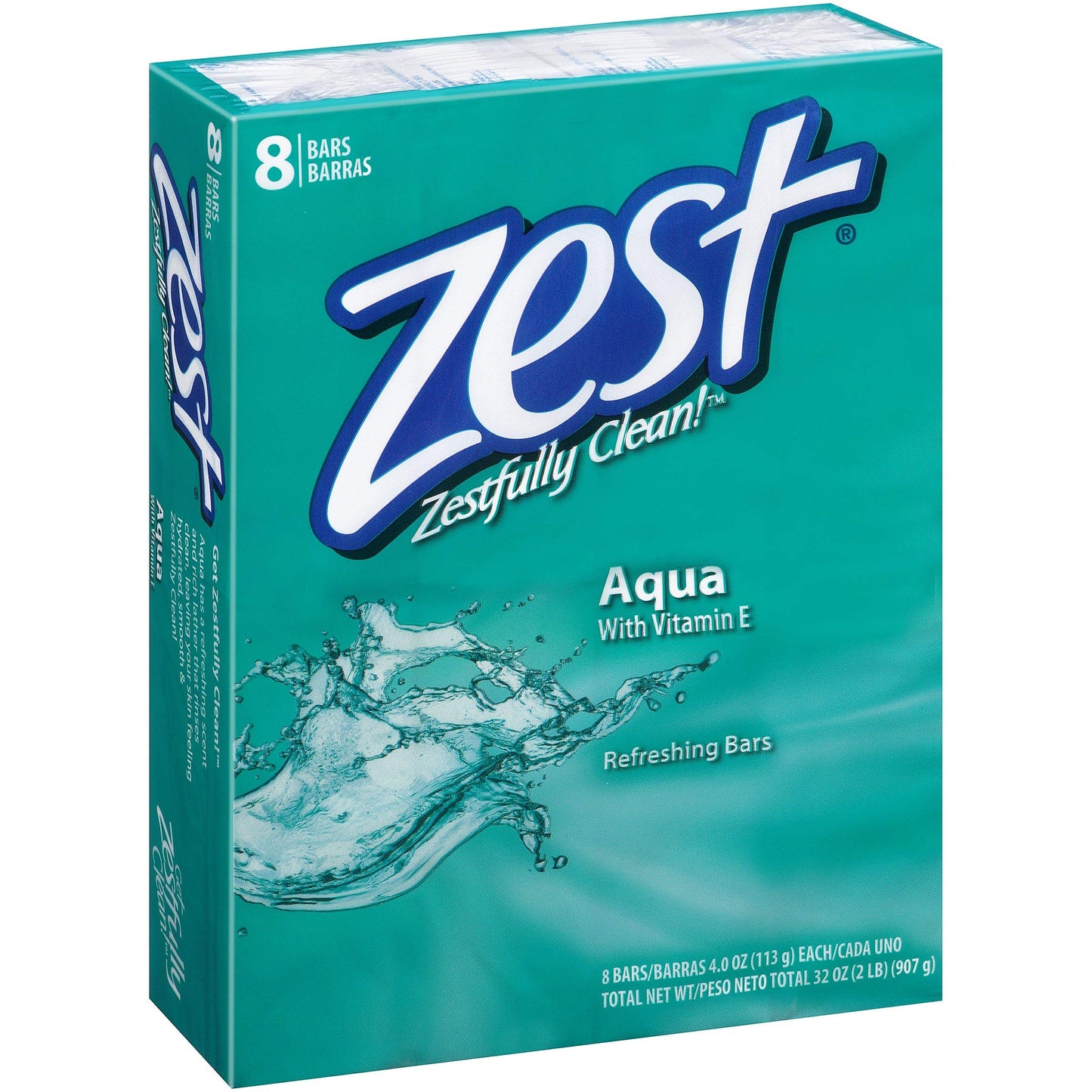 (PACK OF 8 BARS) Zest AQUA Deodorant Bar Soap with Vitamin E. All-in-one exfoliating & moisturizing soap Leaves Skin Smooth & Radian! Great for Hands, Face & Body! (8 Bars, 3.20oz Each Bar)
