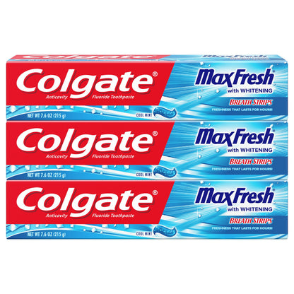 Colgate Max Fresh Toothpaste With Mini Breath Strips, Cool Mint, 6 Ounce (Pack of 3)