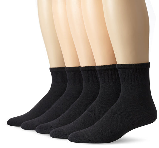Fruit of the Loom Men's 5 Pack Ankle Socks, Black, Shoe Size: 6-12