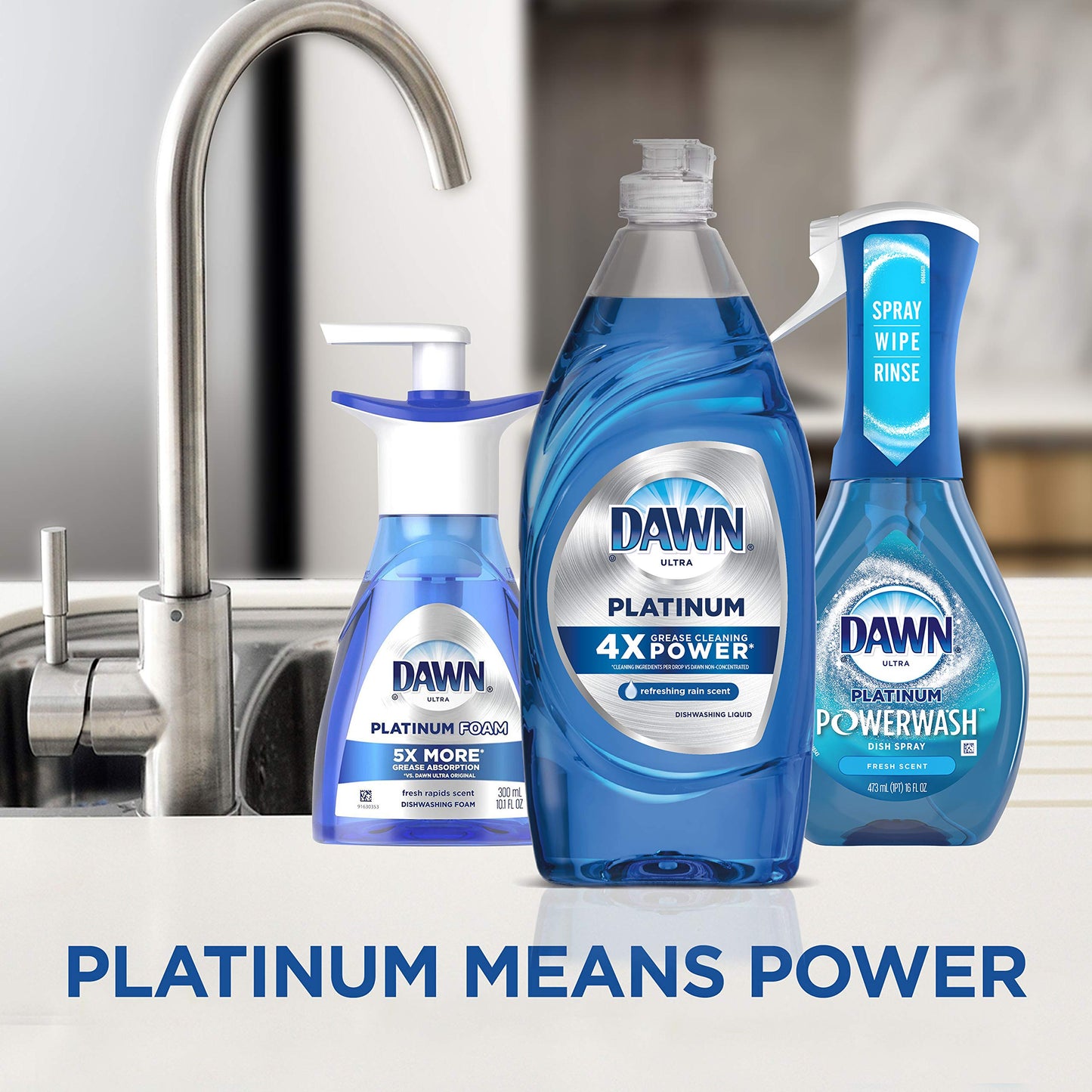 Dawn Platinum Dishwashing Liquid Dish Soap, Refreshing Rain Scent, 24 Fl Oz