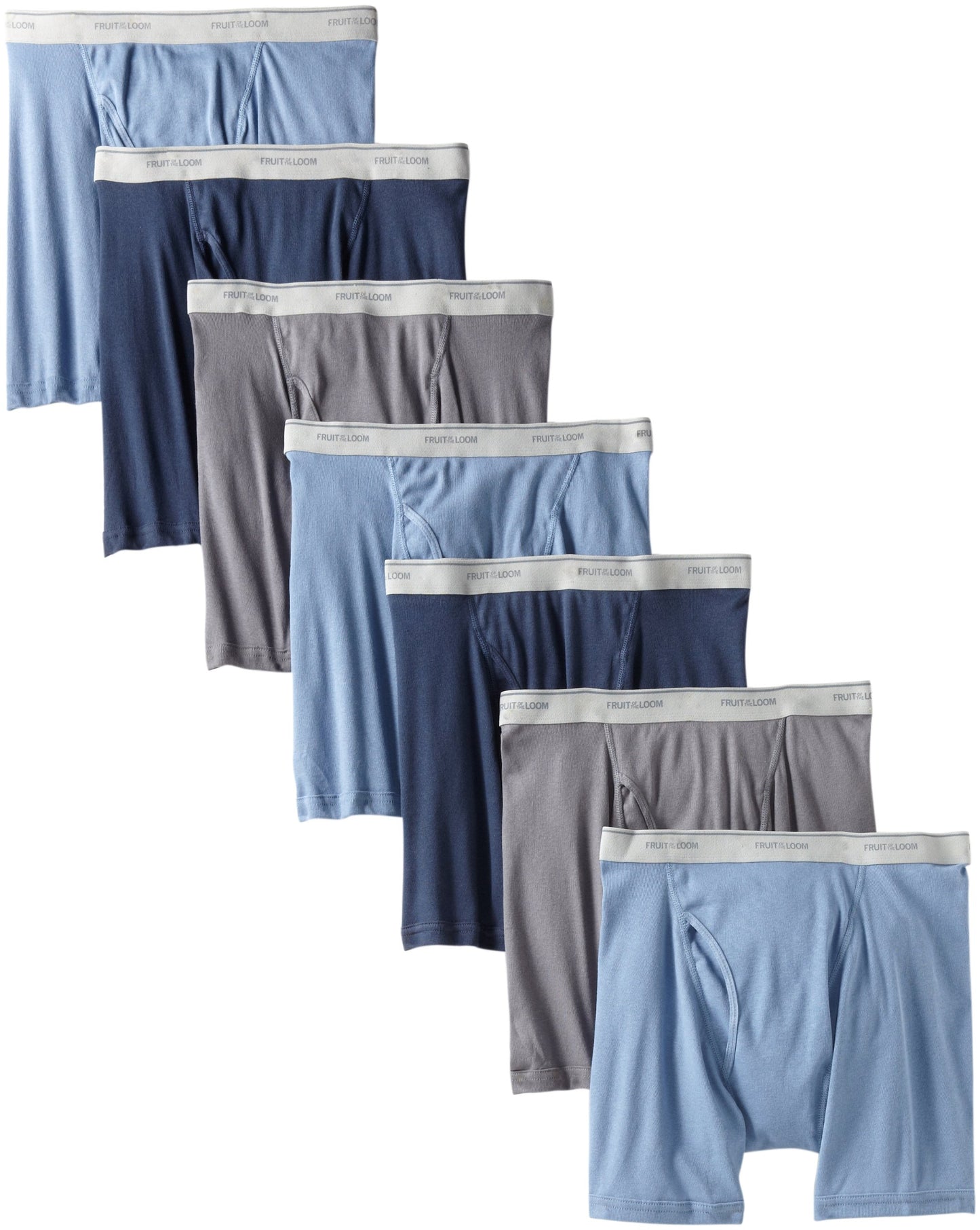 Fruit of the Loom Men's Boxer Brief (Pack of 7), Assorted - Blues, Grays, Reds, Medium