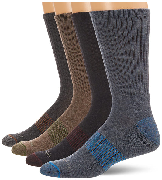 Columbia Men's 4 Pack Everyday Crew Socks, Charcoal/Brown/Navy/Black, Shoe Size 6-12