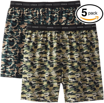Hanes Red Label Men's 5-Pack Woven Exposed Waistband Boxers (Camo, Large)