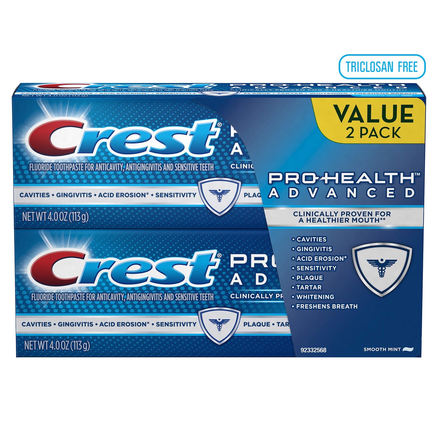 Crest Pro-Health Advanced Smooth Mint Toothpaste 4 oz, Twin Pack, (Packaging may vary)