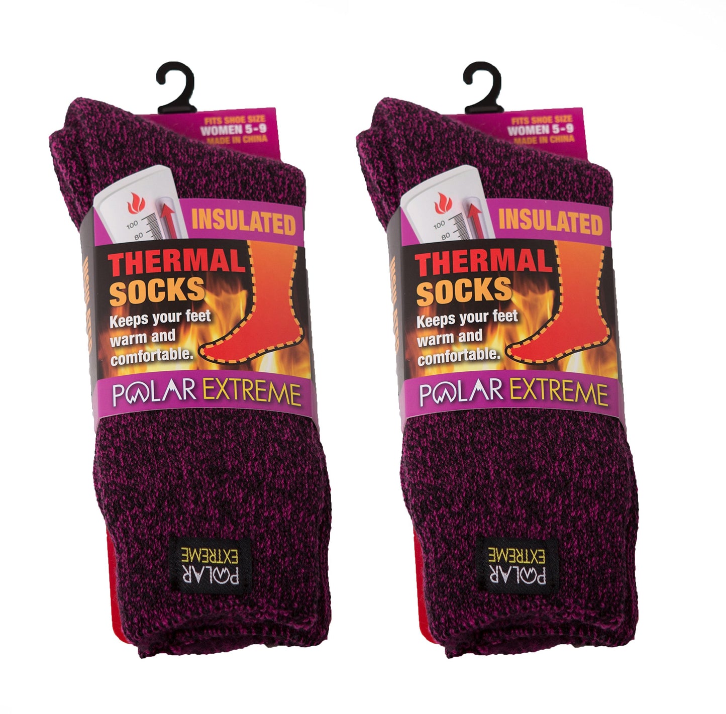 Polar Extreme Women's Moisture Wicking Thermal Socks Pink Shoe 5-9 (Pack of 2)