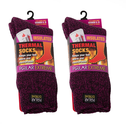 Polar Extreme Women's Moisture Wicking Thermal Socks Pink Shoe 5-9 (Pack of 2)