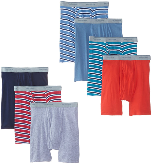 Fruit of the Loom Men's Super Value Stripe Solid Boxer Brief, Multi, Medium(Pack of 7)