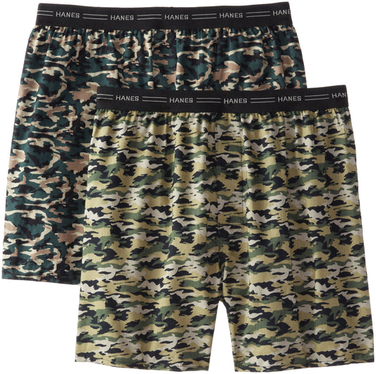 Hanes Men's 2-Pack Exposed Waistband Woven Camo Boxers, Camo Print, X-Large