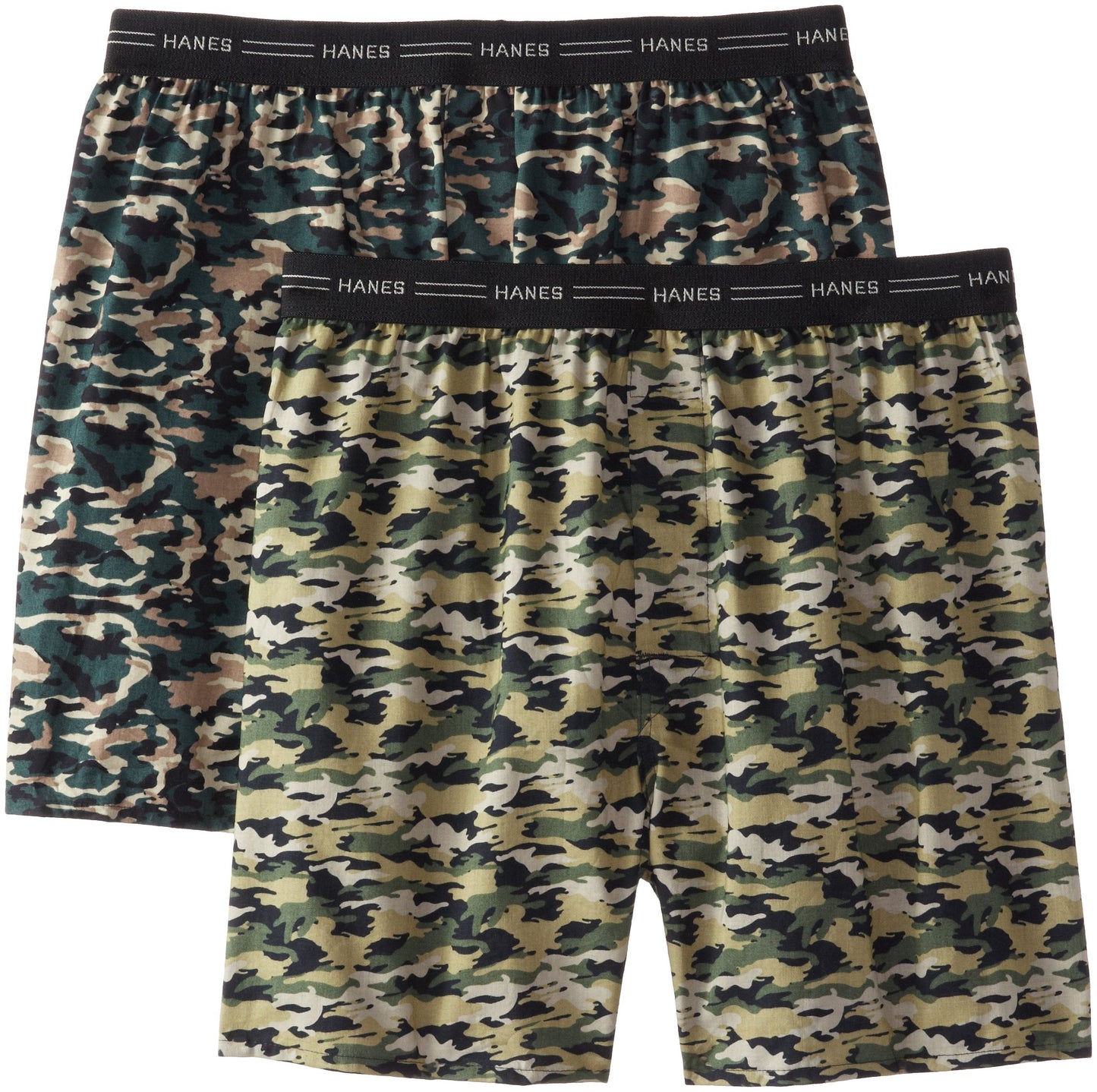 Hanes Men's 2-Pack Exposed Waistband Woven Camo Boxers, Camo Print, X-Large