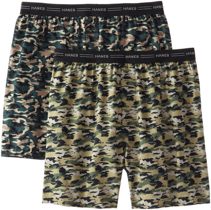 Hanes Men's 2-Pack Exposed Waistband Woven Camo Boxers, Camo Print, X-Large