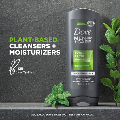 Dove Men+Care Body Wash Extra Fresh 4 Count for Men's Skin Care Body Wash Effectively Washes Away Bacteria While Nourishing Your Skin 18 oz