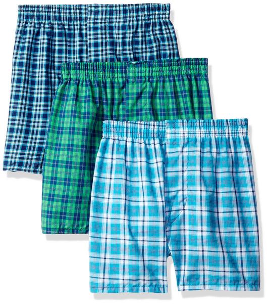 Fruit of the Loom boys Tartan Woven (Pack 3) boxer shorts, Multi, Medium US
