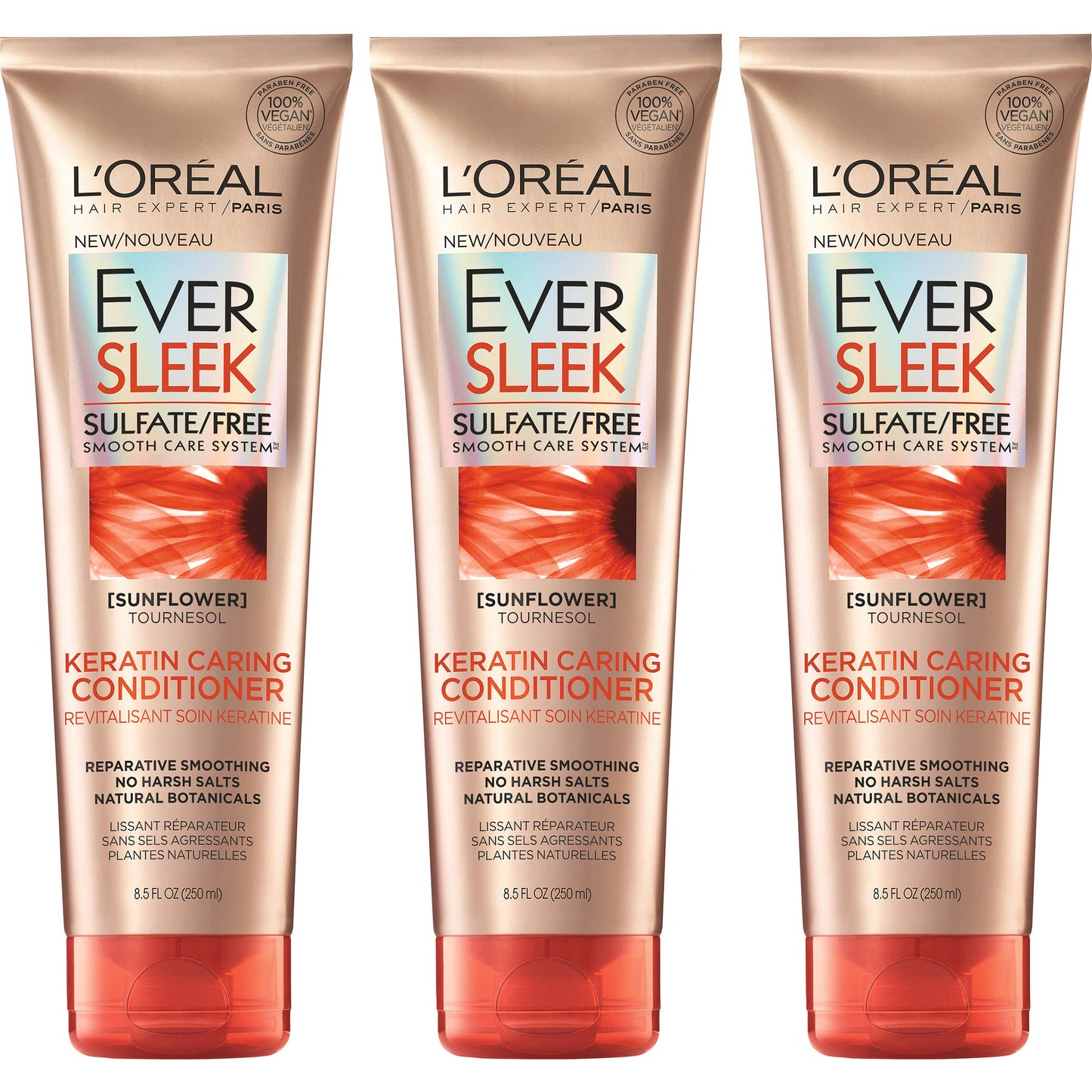 L’Oréal Paris EverSleek Sulfate Free Keratin Caring Conditioner with Sunflower Oil Fl, Fresh, 8.5 Ounce
