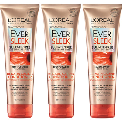 L’Oréal Paris EverSleek Sulfate Free Keratin Caring Conditioner with Sunflower Oil Fl, Fresh, 8.5 Ounce