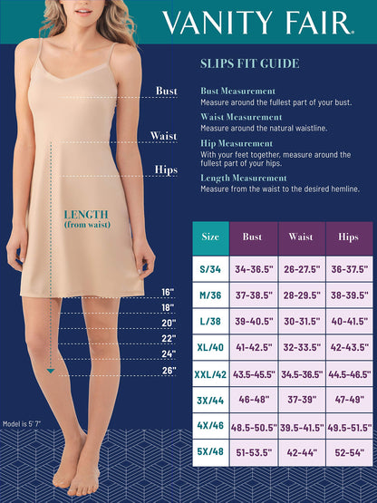 Vanity Fair Womens Adjustable Spaghetti Strap Lightweight Smoothing Cami (S-2xl) Full Slip, V-neck - White, X-Large US