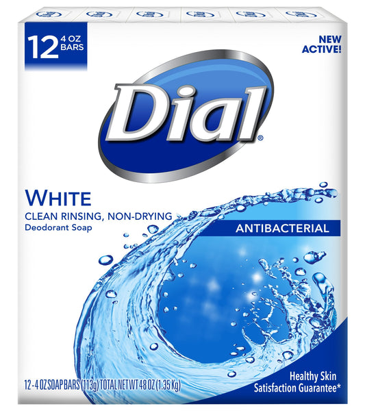 Dial Antibacterial Deodorant Soap, White - 4 Ounce, 12 Bars