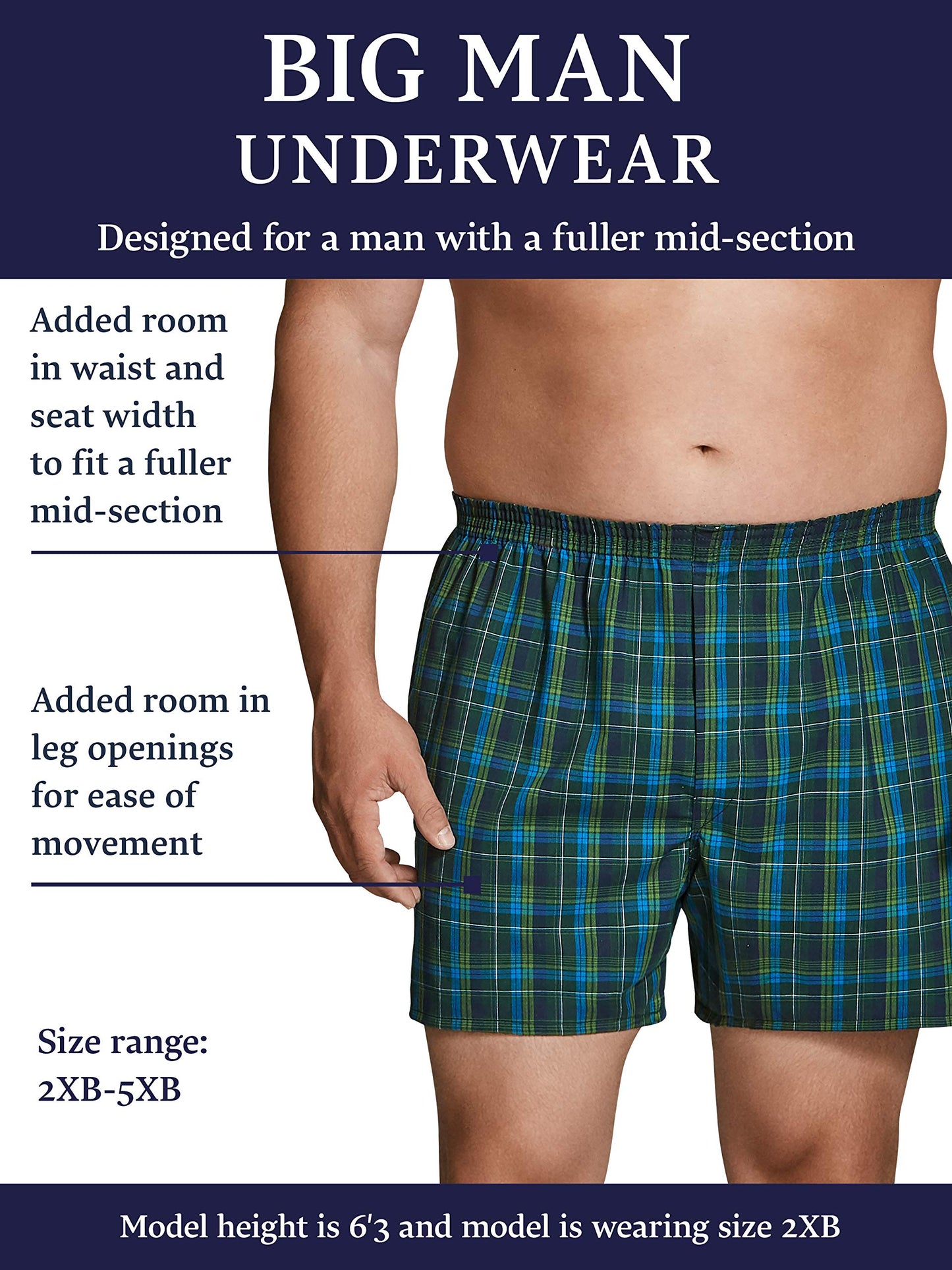 Fruit of the Loom 3 Big Man Knit Boxers Roomier Fit Full Cut Leg (5X)
