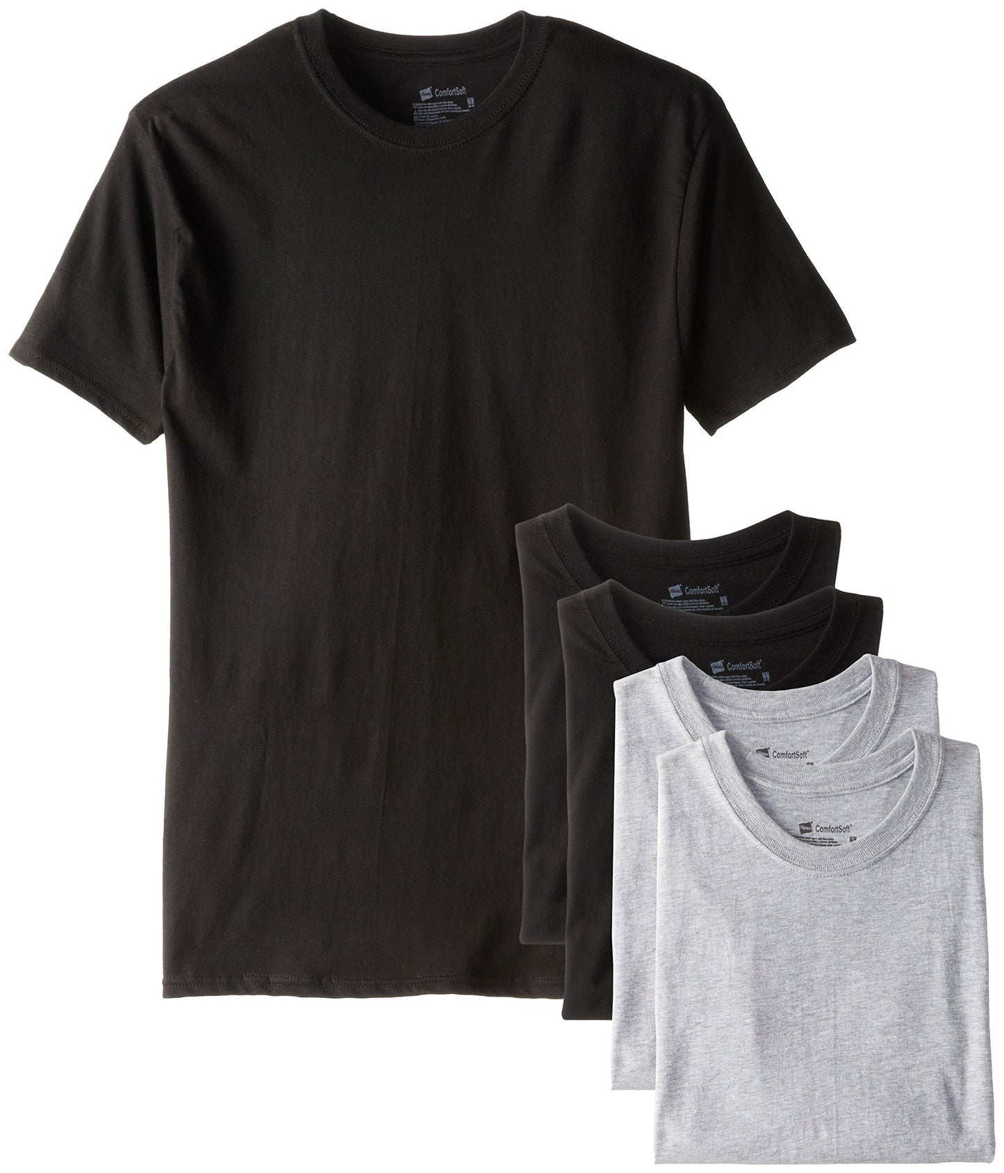 Hanes Ultimate Men's 5-Pack Crew T-Shirt, Black/Grey, Medium