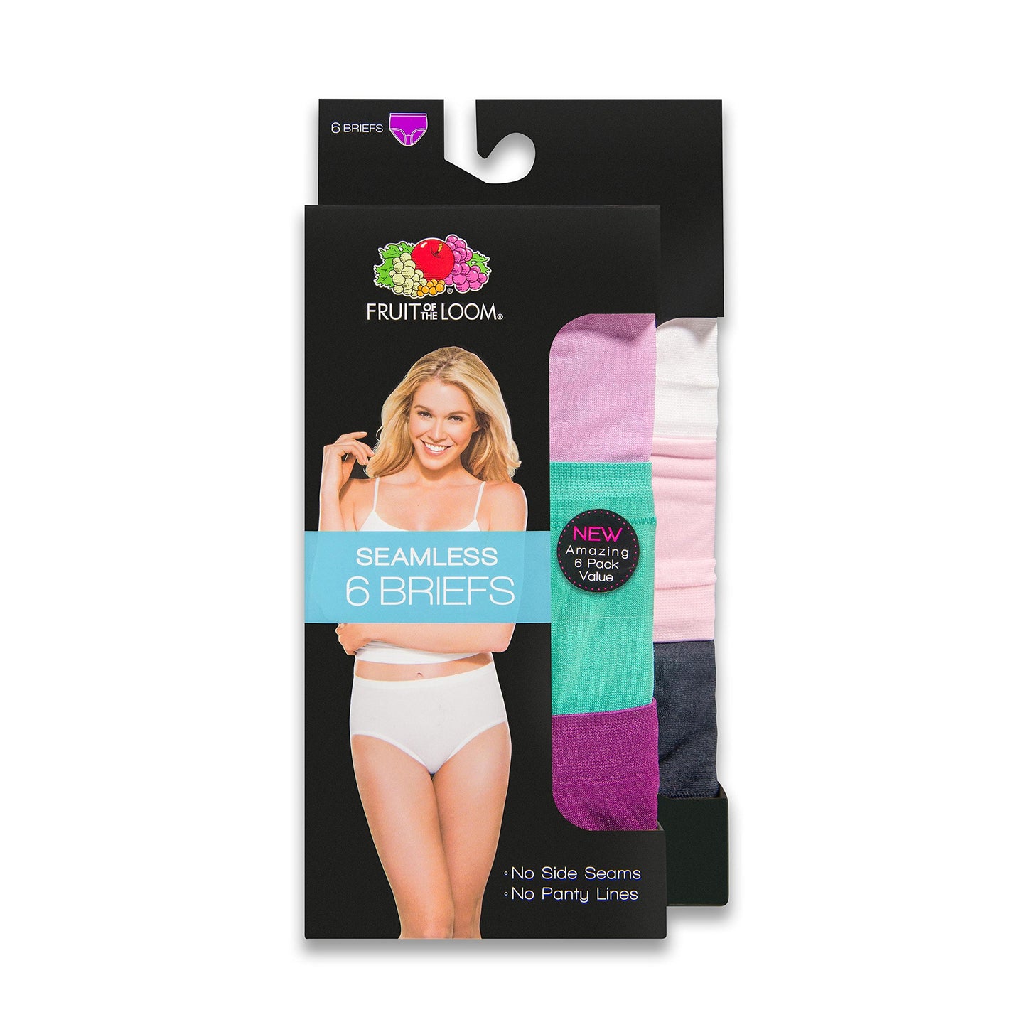 Fruit of the Loom Women's 6 Pack Seamless Brief, Assorted, Large (7)