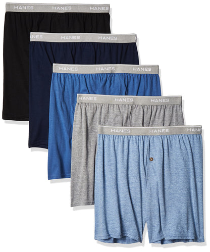 Hanes Red Label Men's 5-Pack FreshIQ Exposed-Waistband Knit Boxers, Assorted. (XXXX-Large / 52-54, Assorted)