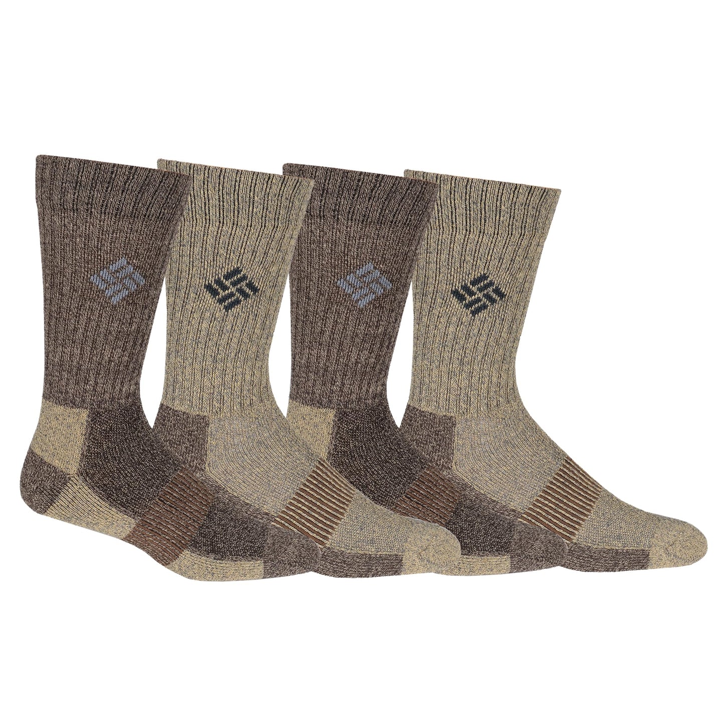 Columbia Men's 4 Pack Moisture Control Crew Socks | Brown/Khaki | Mens 6-12