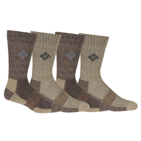 Columbia Men's 4 Pack Moisture Control Crew Socks | Brown/Khaki | Mens 6-12
