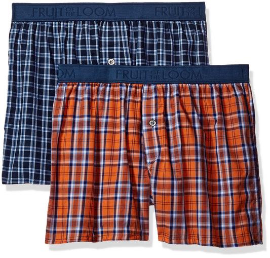 Fruit of the Loom Men's Cotton Stretch Boxer (Pack of 2), Assorted, Medium
