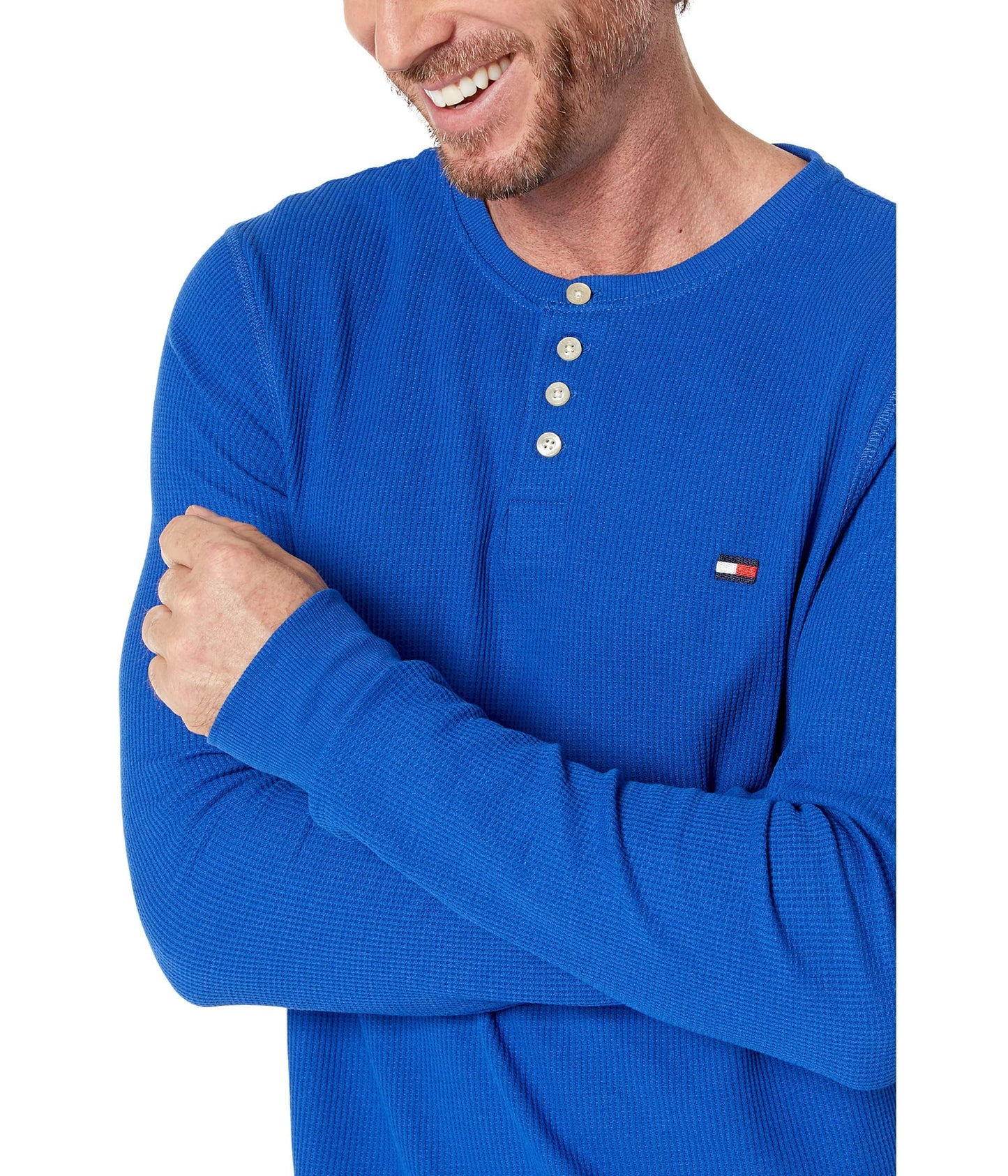 Tommy Hilfiger Waffle Lounge Long Sleeve Henley Cobalt LG