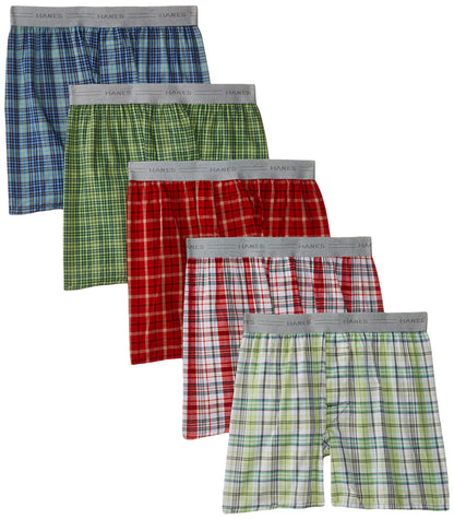 Hanes Boys' Big 5-Pack Comfort Flex Yarn Dye Boxer, Assorted, Medium