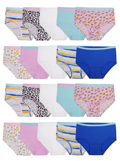 Fruit of the Loom Girls' Tag Free Cotton Brief Underwear Multipacks, Brief-20 Pack-Black/Pink/Grey, 8