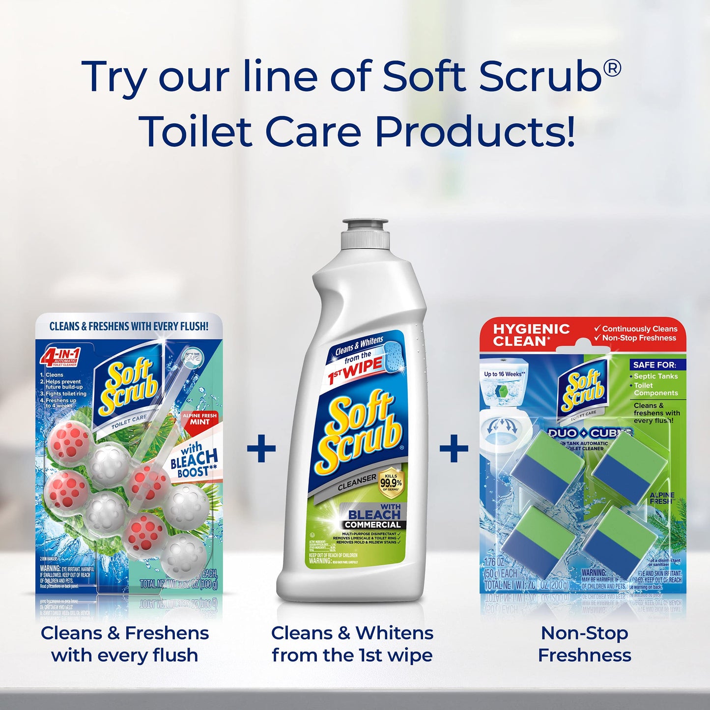 Soft Scrub 4-in-1 Toilet Care with Bleach, Alpine Fresh, 100 Gram