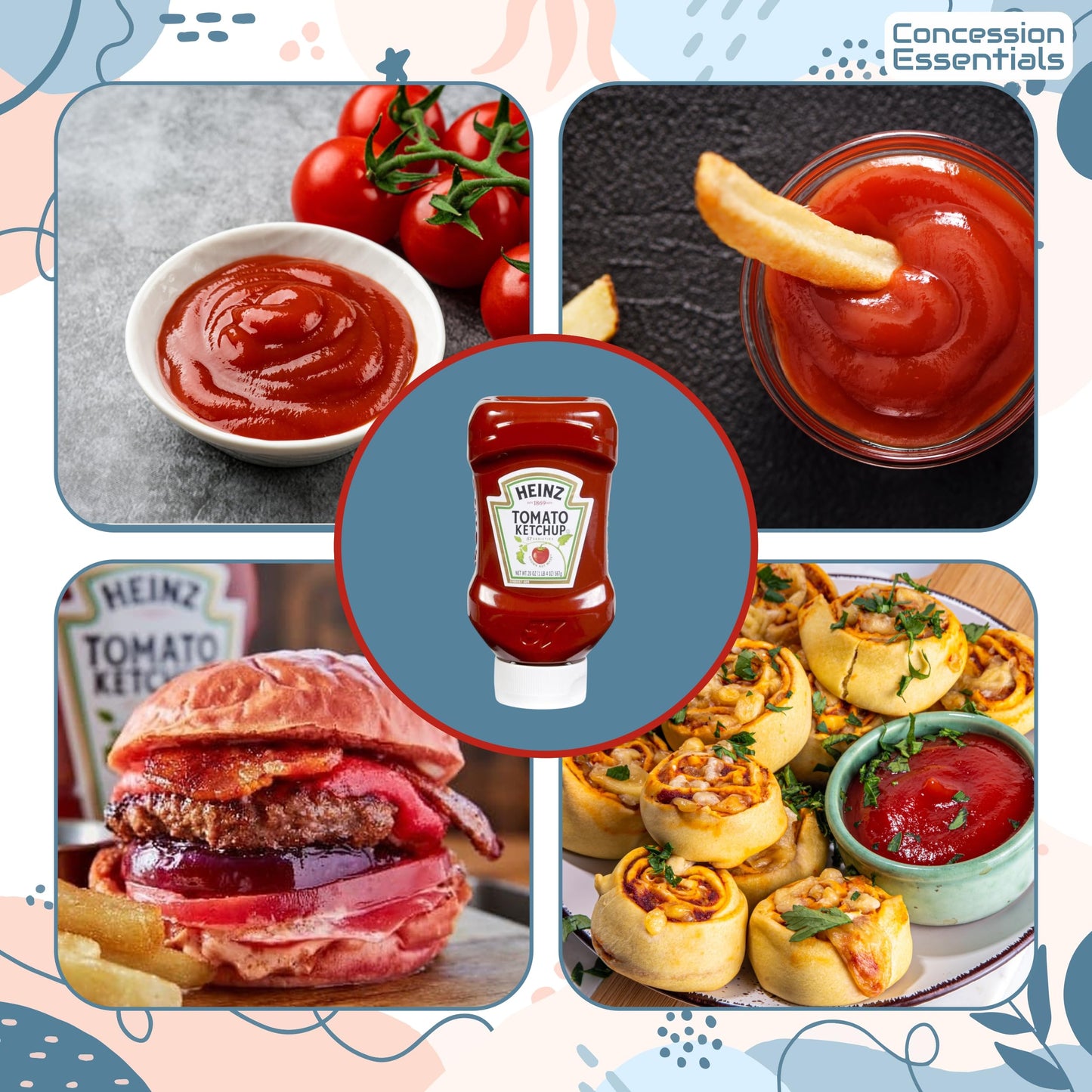 Concession Essentials Heinz Squeeze Bottles Ketchup, 20 Oz Squeeze Bottle, Pack of Two. Total 40 Ounces