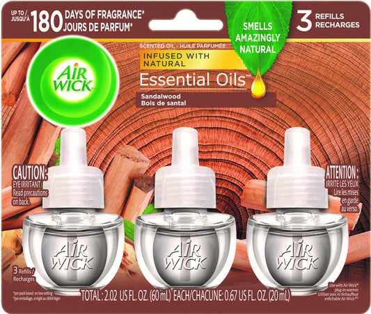 Air Wick Plug in Scented Oil, Woodland Mystique, Fall scent, Fall spray, (3x0.67oz), Essential Oils, Air Freshener, Packaging May Vary, 3 Count