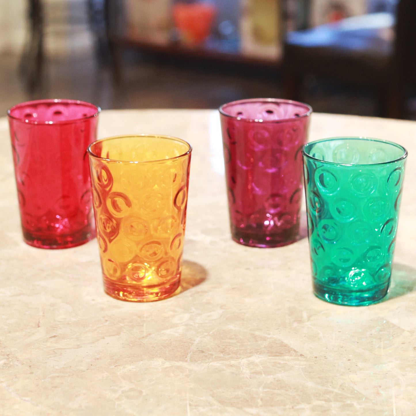 Circleware Circles Colored Heavy Base Highball Beverage, 7 oz Lead Free Dishwasher Safe Glassware Glass Tumbler Drink Cups for Water, Juice, Beer, Wine & Cocktails
