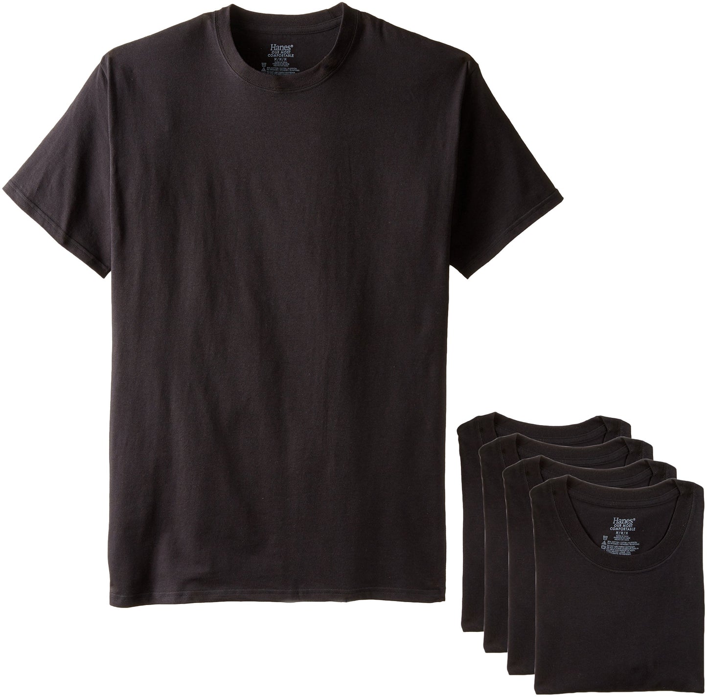 Hanes Ultimate Men's 4-Pack Stretch Crew T-Shirt, Black, Large