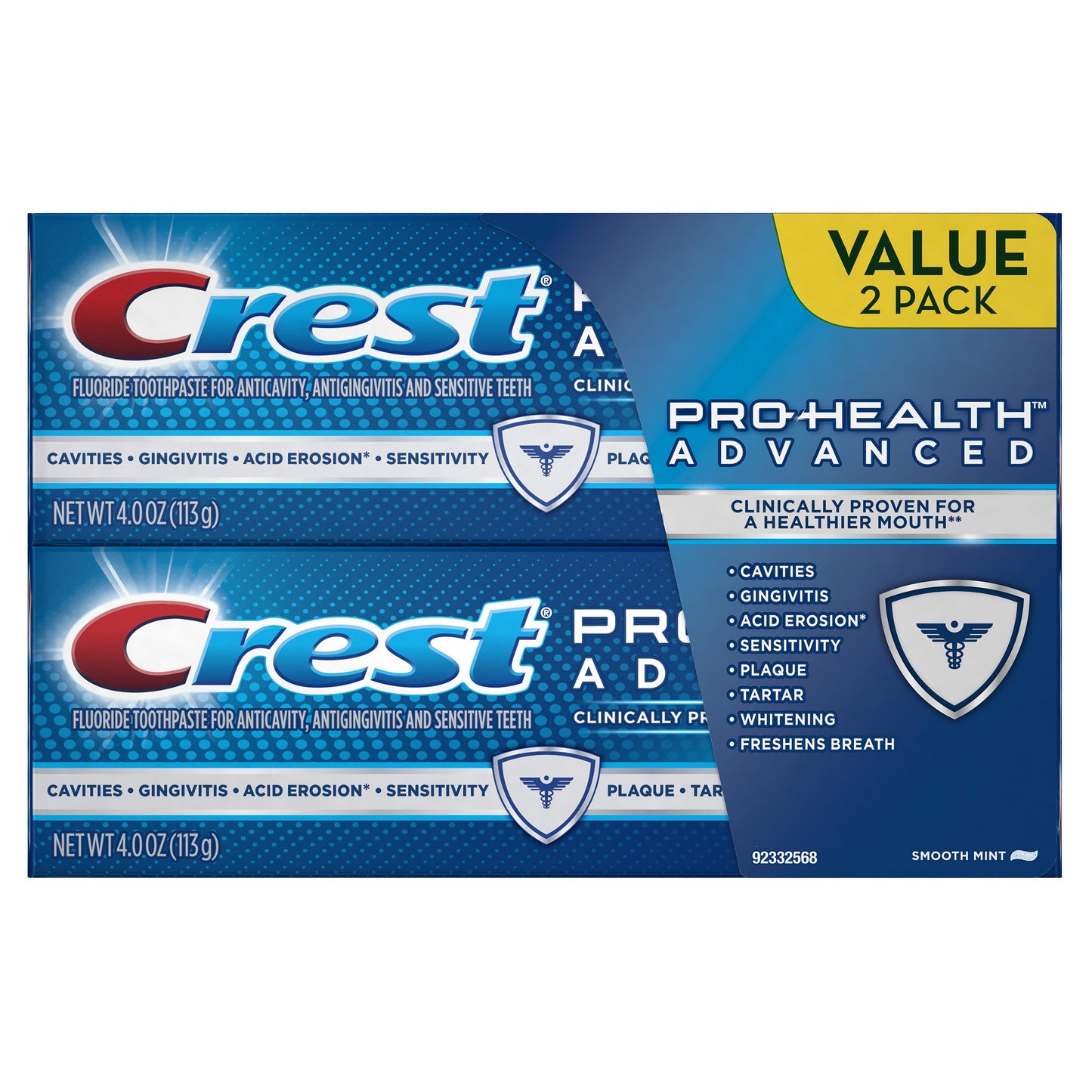 Crest Pro-Health Advanced Smooth Mint Toothpaste 4 oz, Twin Pack, (Packaging may vary)