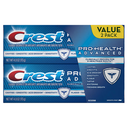 Crest Pro-Health Advanced Smooth Mint Toothpaste 4 oz, Twin Pack, (Packaging may vary)