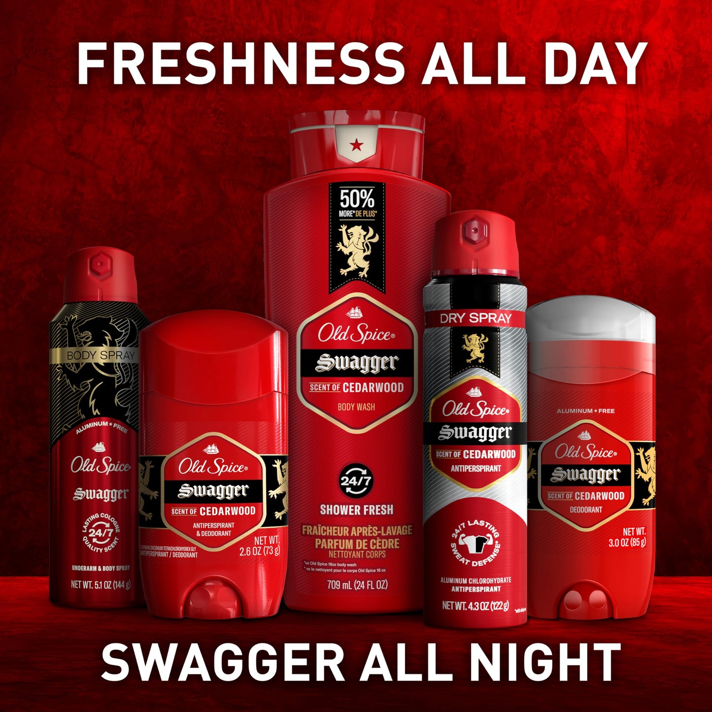 Old Spice Aluminum Free Deodorant for Men, 24/7 Odor Protection, 24/7 Freshness & Lasting Scent, Goes on Clean, Swagger with Cedarwood Scent, 3.0 oz (Pack of 2)