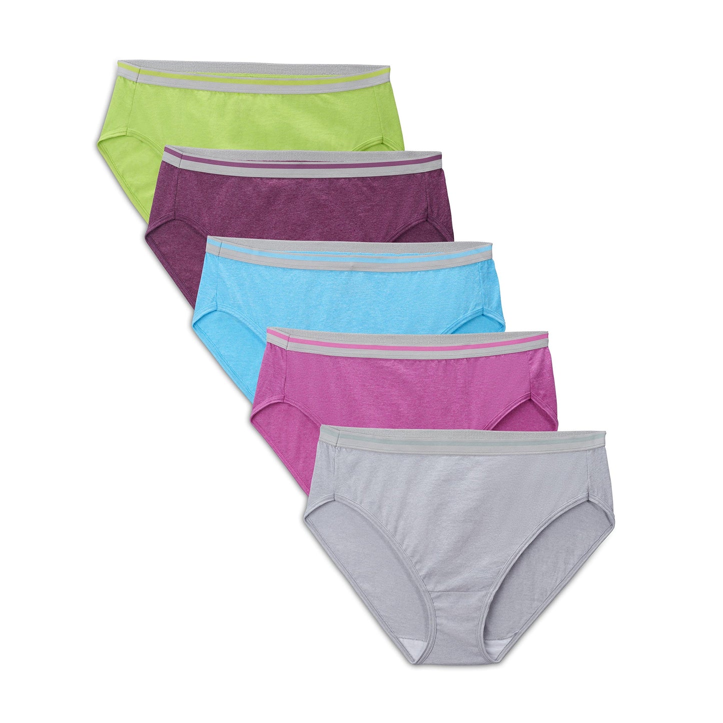 FOL Women's Plus Size Fit For Me 5Pack Cotton Hi Cut Panties, Assorted, 12