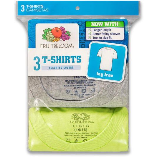 Fruit of the Loom Boys 3Pack Asstd Crew-Neck T-Shirts Kids Undershirts XL