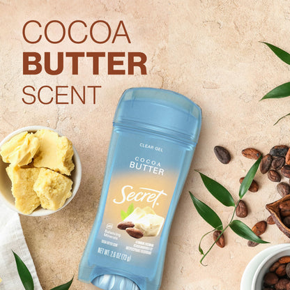 Secret Fresh Antiperspirant Deodorant for Women, 72hr Breathable Sweat & Odor Protection, Instant Freshness & Gentle, PH Balancing Minerals, Clear Gel, Cocoa Butter Scent, 2.6 oz