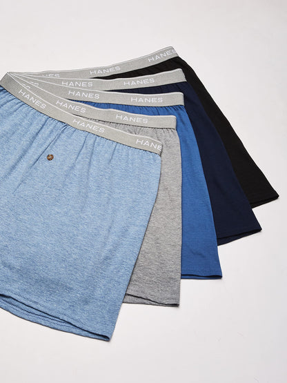 Hanes Red Label Men's 5-Pack FreshIQ Exposed-Waistband Knit Boxers, Assorted. (XXXXX-Large / 56-58, Assorted)