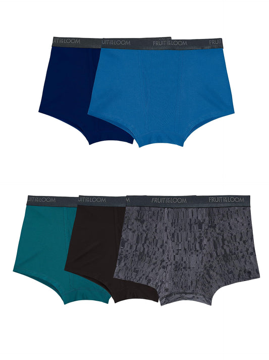 Fruit of the Loom Men's 360 Stretch Boxer Briefs (Quick Dry & Moisture Wicking), Trunk-5 Pack-Blue/Green/Black