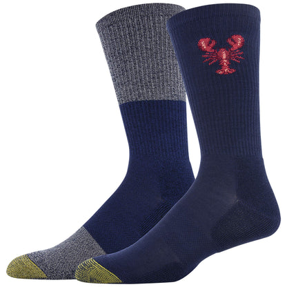 GOLDTOE Men's Casual Crew Socks Recycled, Multipairs, Peacoat Lobster/Mazarine Blue (2-Pairs), Large