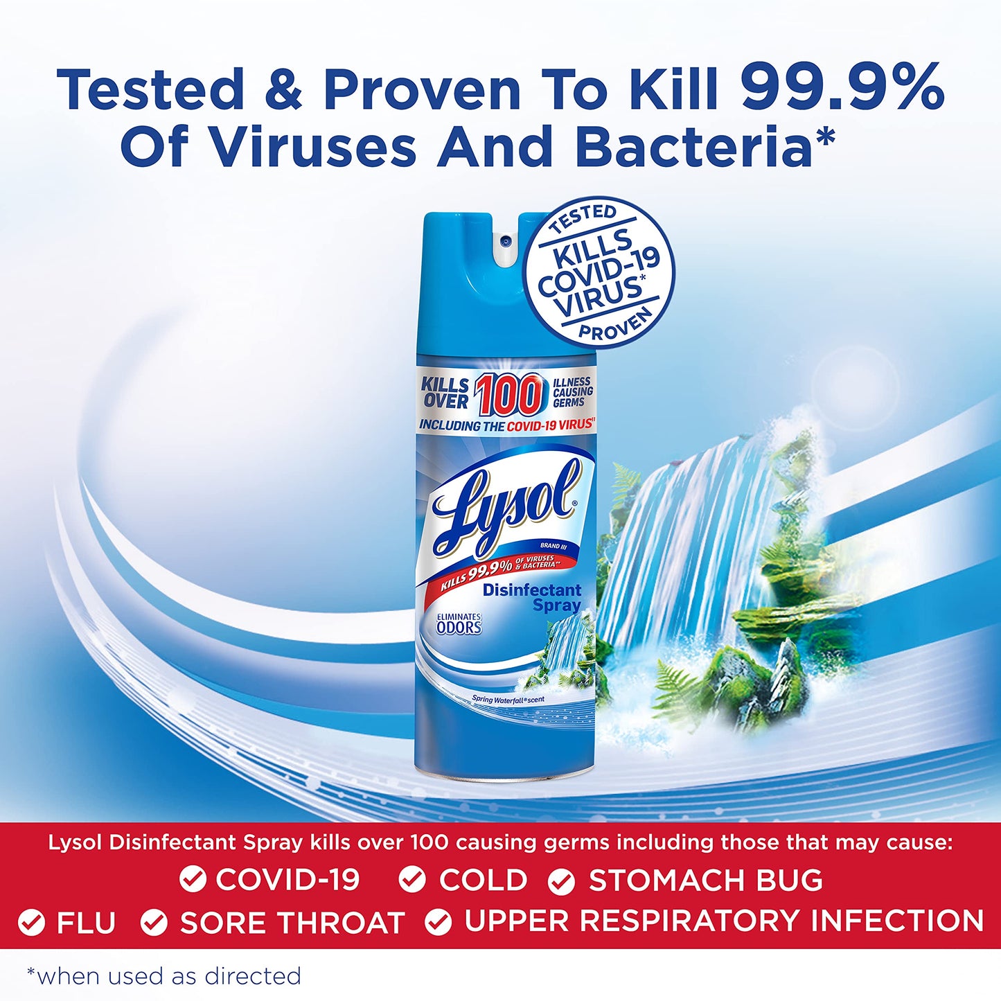 Lysol Disinfectant Spray, Sanitizing and Antibacterial Spray, For Disinfecting and Deodorizing, Spring Waterfall, 12.5 Fl Oz, (Packaging May Vary)