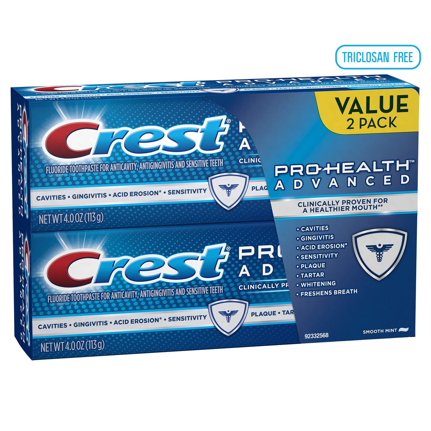 Crest Pro-Health Advanced Smooth Mint Toothpaste 4 oz, Twin Pack, (Packaging may vary)