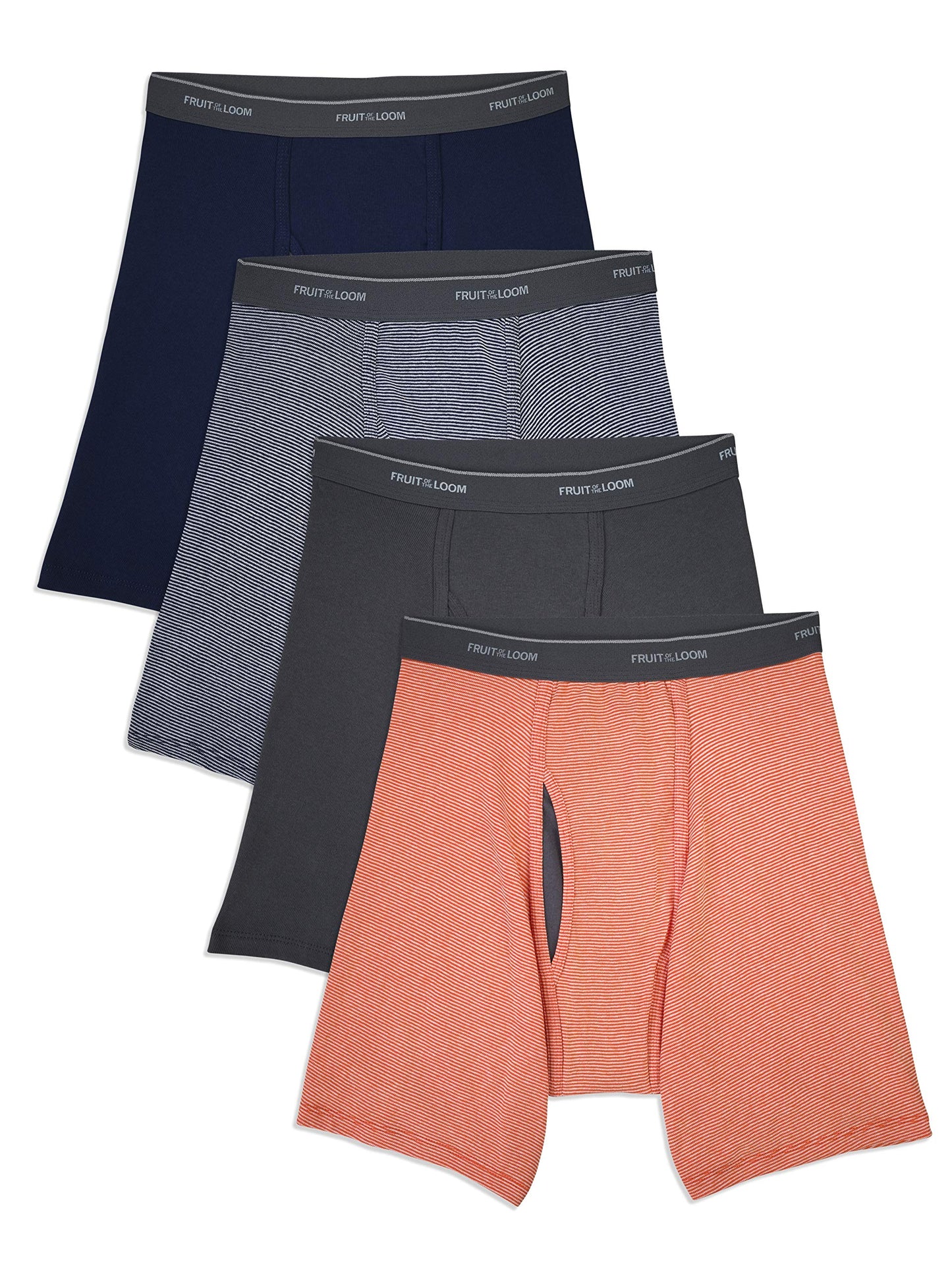Fruit of the Loom Men's No Ride Up Boxer Brief, Stripe/Solid - Traditional Fly, Large