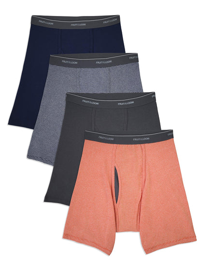 Fruit of the Loom Men's No Ride Up Boxer Brief, Stripe/Solid - Traditional Fly, Large