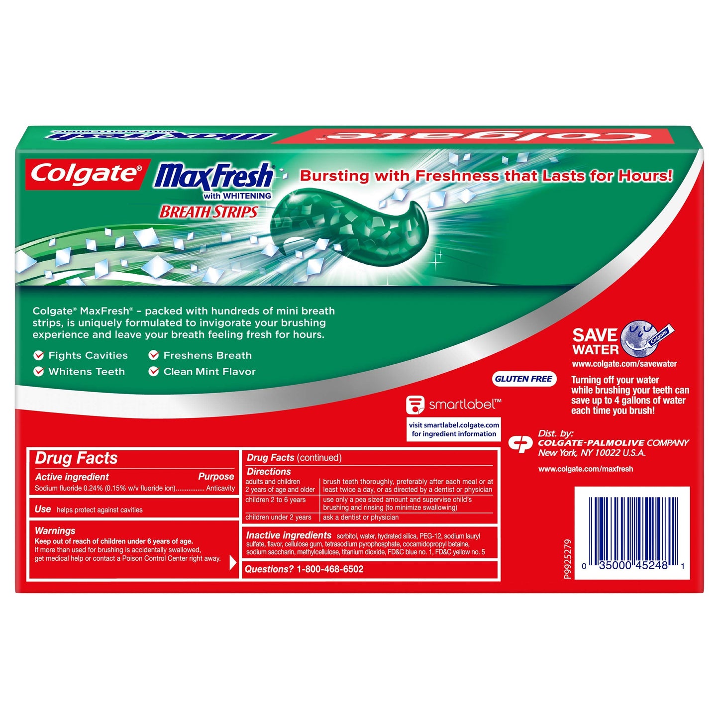 Colgate Max Fresh Whitening Toothpaste with Mini Breath Strips, Clean Mint, 36 Ounce (Pack of 6)